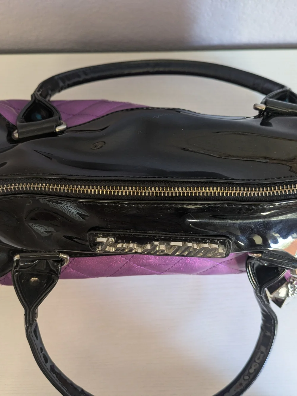 Lux de Ville Purple Quilted Satchel with Black Patent Trim